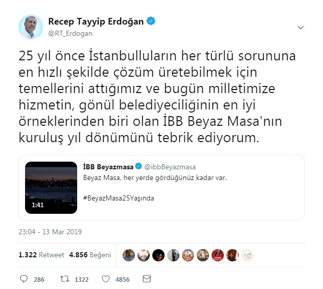 Cumhurbaşkanı Erdoğan İbb Beyaz Masanın 25. Yılını Kutladı