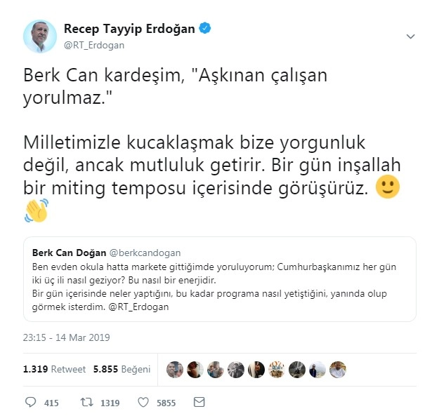 Cumhurbaşkanı Erdoğan: “Aşkınan Çalışan Yorulmaz”