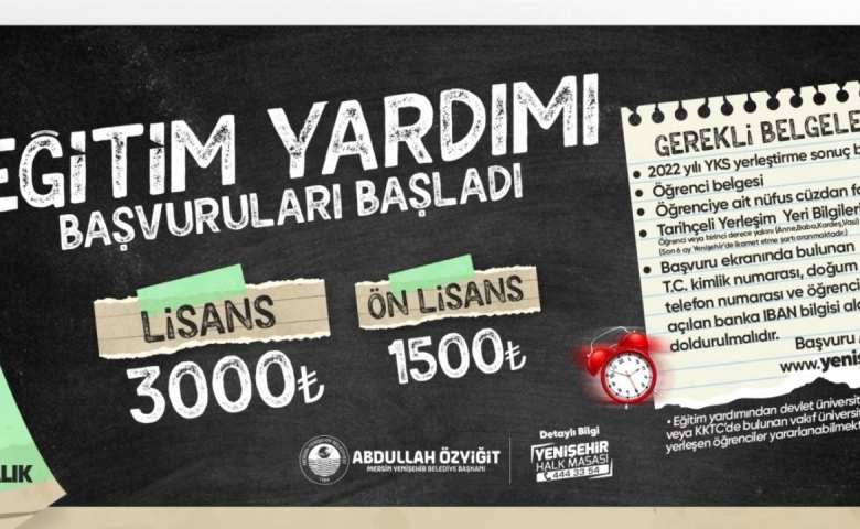 Mersin Yenişehir Belediyesinin eğitim yardımı başvuruları başladı