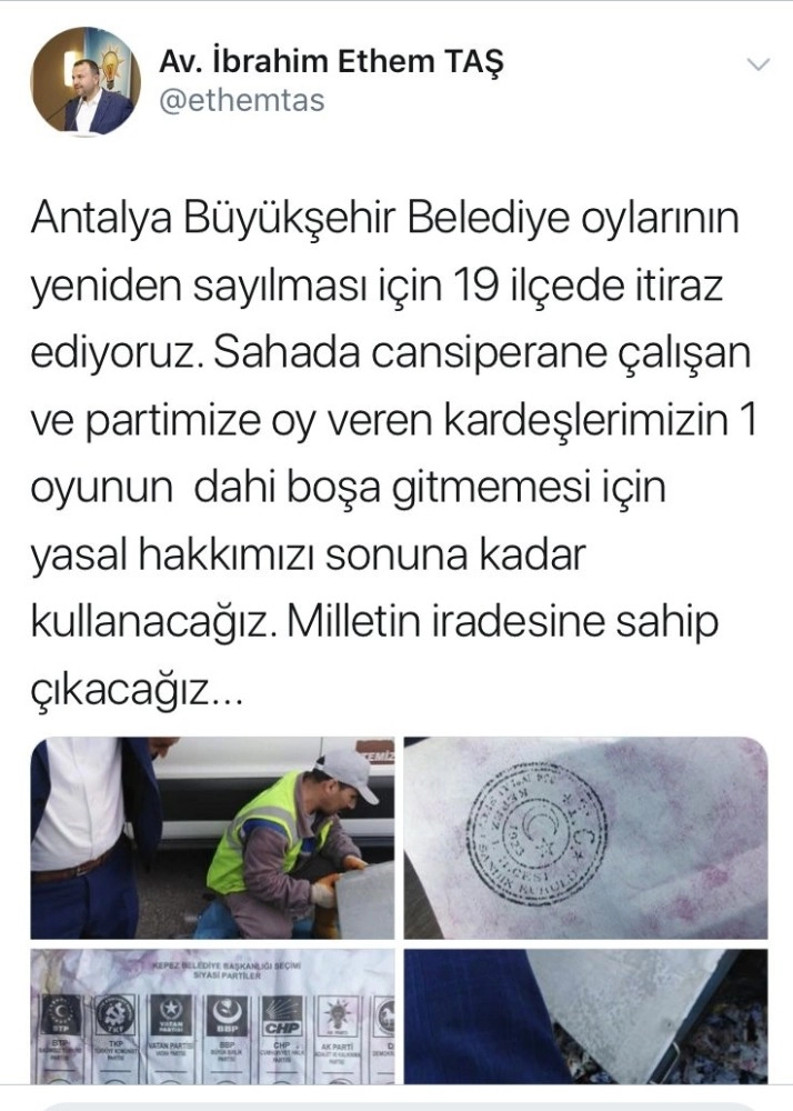 Ak Parti Antalyada 19 İlçede Seçim Sonuçlarına İtiraz Ediyor