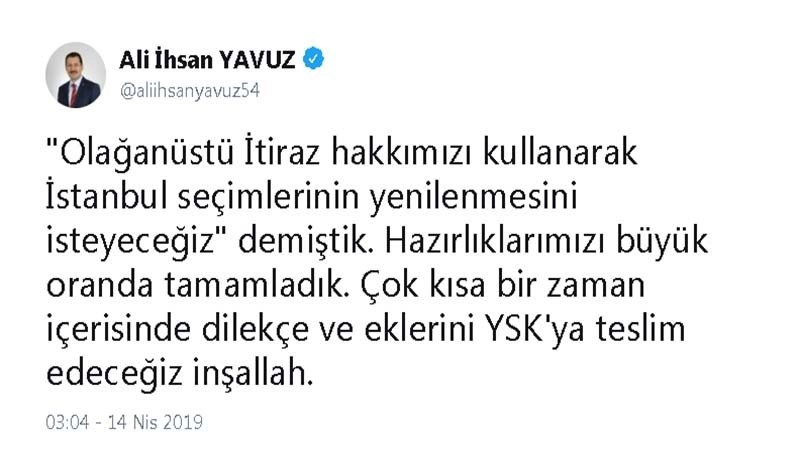 Ak Parti Genel Başkan Yardımcısı Yavuzdan ‘Olağanüstü İtiraz Açıklaması