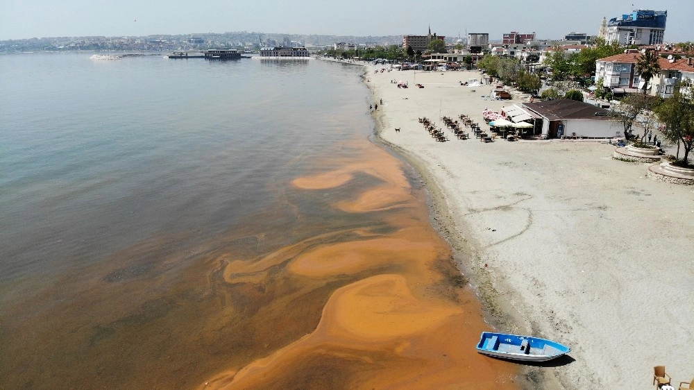 Büyükçekmecede Turuncuya Dönen Deniz, Havadan Görüntülendi