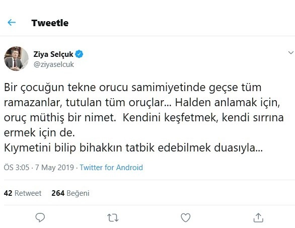 Milli Eğitim Bakanı Ziya Selçuk, Sosyal Medya Hesabından Ramazan Ayını Kutladı