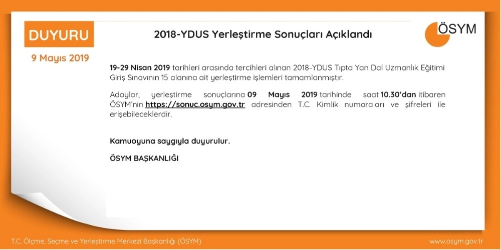 2018-Ydus Yerleştirme Sonuçları Açıklandı