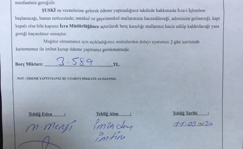 Şanlıurfa Belediyesi, borcunu ödeyemeyen su abonelerine haciz gönderdi