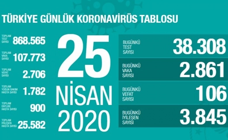 25 NİSAN TÜRKİYE KORONAVİRÜS HARİTASI