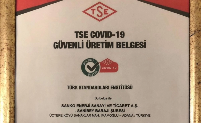 Sanko Enerji'ye TSE Covid -19 Güvenli üretim belgesi