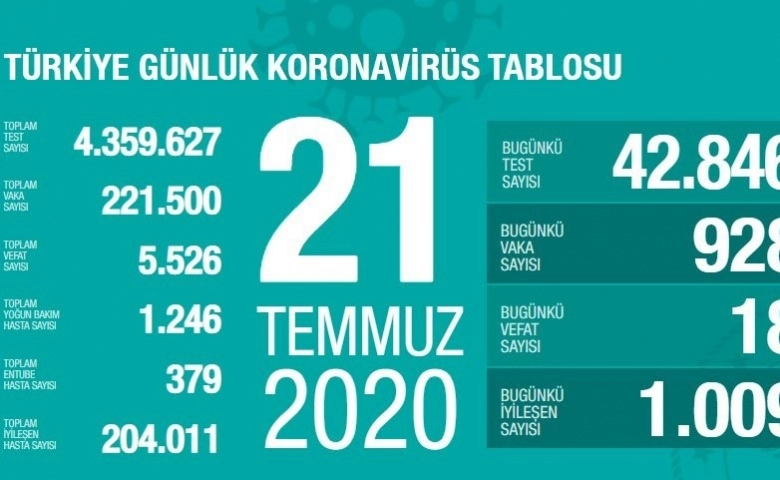 Türkiye’de vaka 221 bin 500, ölüm 5 bin 526'ya ulaştı