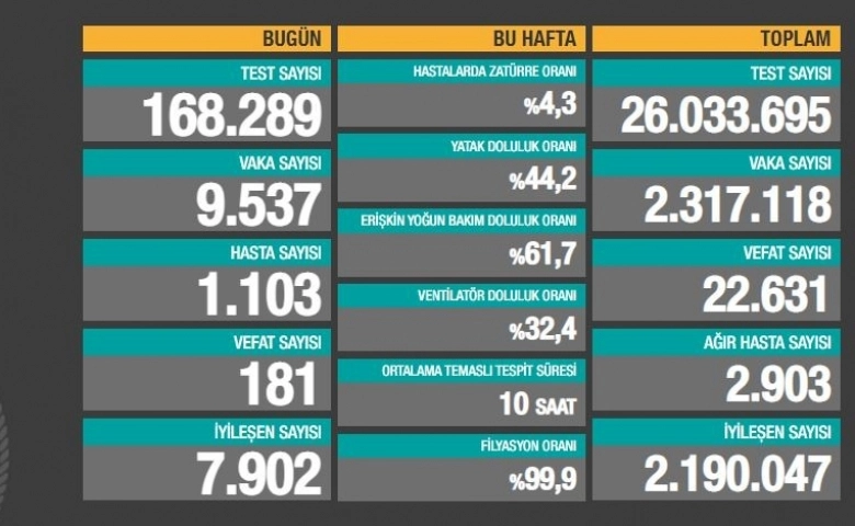 Türkiye’de korona ölüm 22 bin 631'e yükseldi