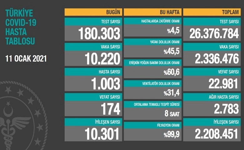 11 OCAK KORONAVİRÜS TABLOSU