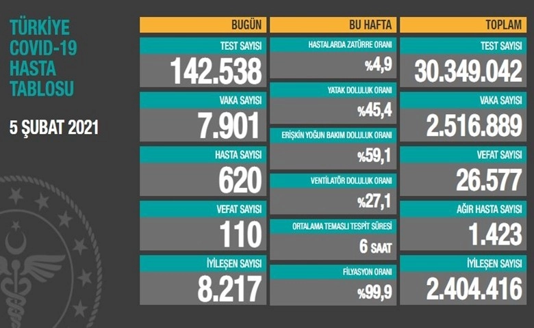 Türkiye'de son 24 saatte 7.901 koronavirüs vakası tespit edildi