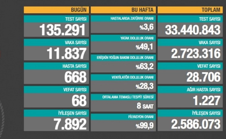 Türkiye’de Korona virüste can kaybı 28 bin 706'ya yükseldi