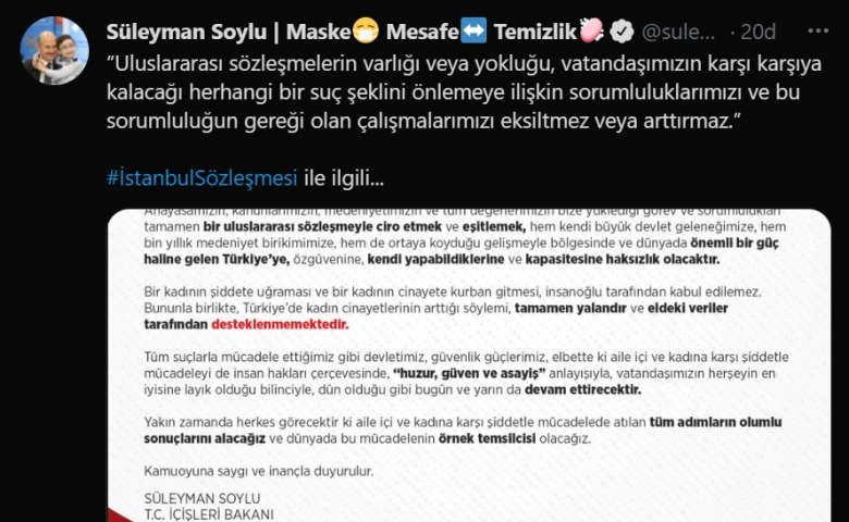 SON DAKİKA: İçişleri Bakanı Soylu'dan İstanbul Sözleşmesi açıklaması