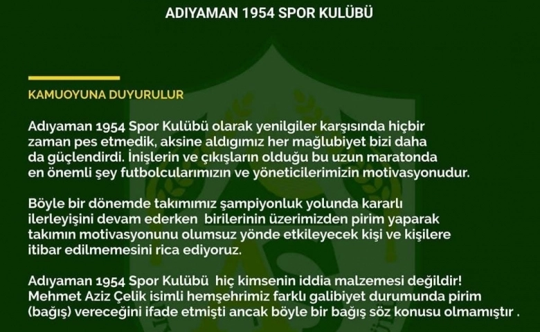 TFF.3.Lig Takımı Adıyaman 1954 Spor’da prim çıkmazı