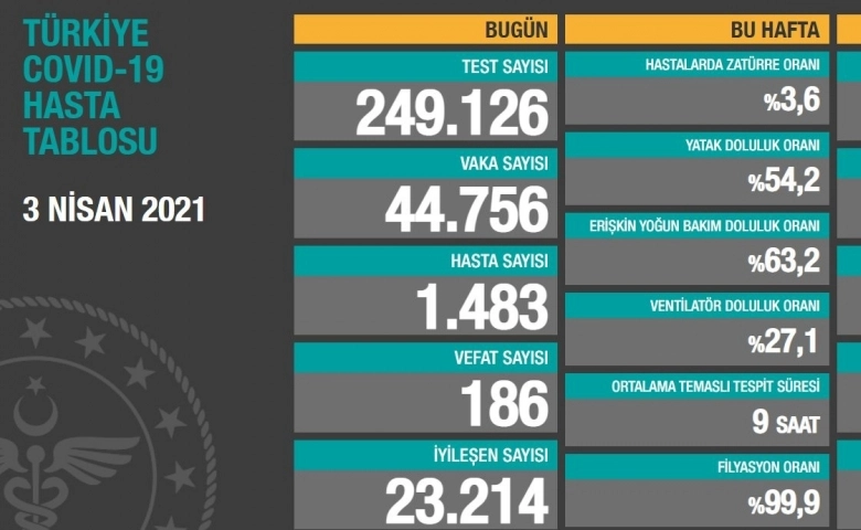 Son 24 saatte korona virüsten 186 kişi hayatını kaybetti