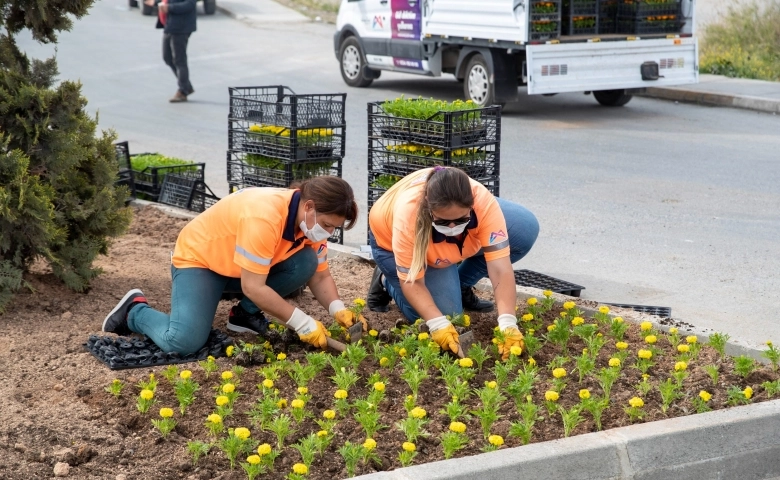 Mersin'de iki mahallede 15 bin çiçek ve ağaç fidesi toprakla buluştu