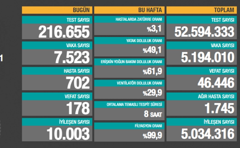 Koronavirüste can kaybı 46 bin 446'a yükseldi, yeni vaka 7 bin 523