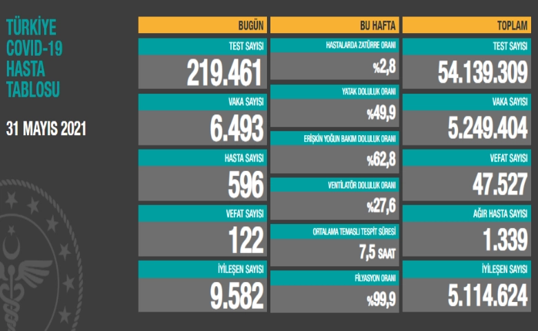 Türkiye'de son 24 saatte 6.493 koronavirüs vakası tespit edildi