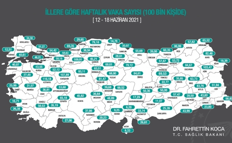 Şehirlerin ayrı ayrı haftalık vaka haritası açıklandı