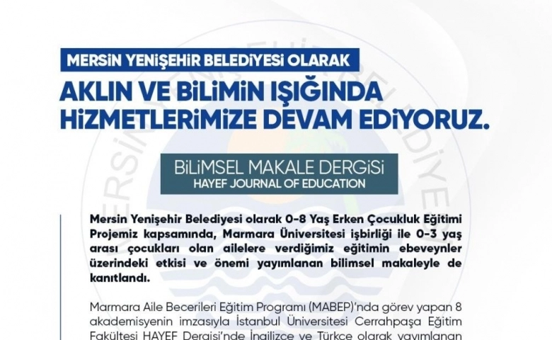 Mersin Yenişehir Belediyesi'nin projesi için bilimsel makale yazıldı