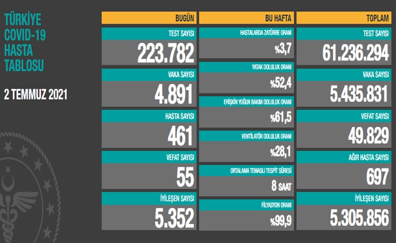 Türkiye'de son 24 saatte 4.891 koronavirüs vakası tespit edildi