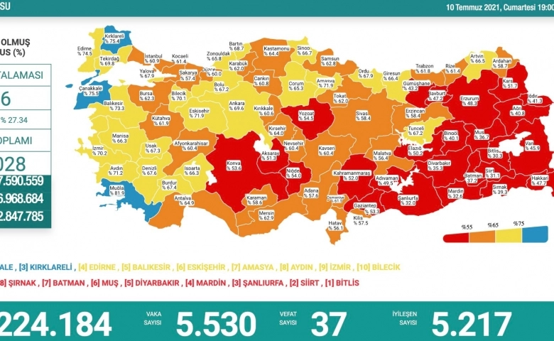 Türkiye’de 5.530 yeni koronavirüs vakası tespit edildi