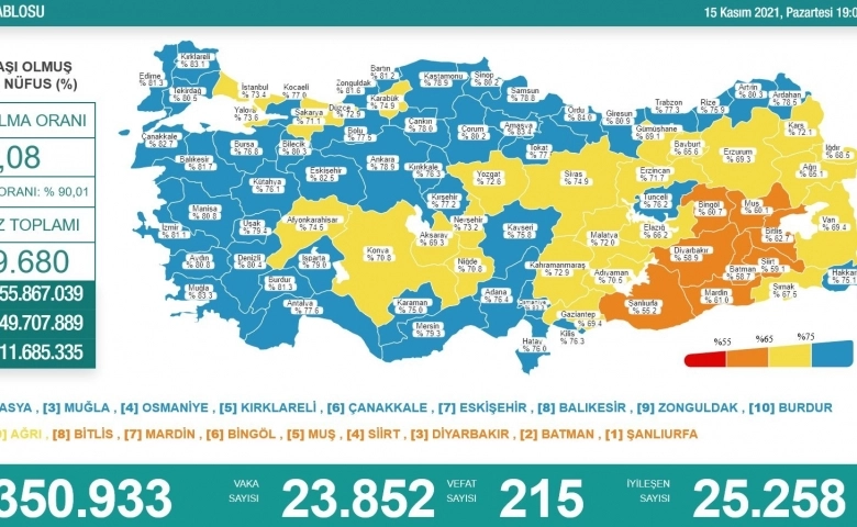 Türkiye'de son 24 saatte korona virüsten 215 kişi hayatını kaybetti