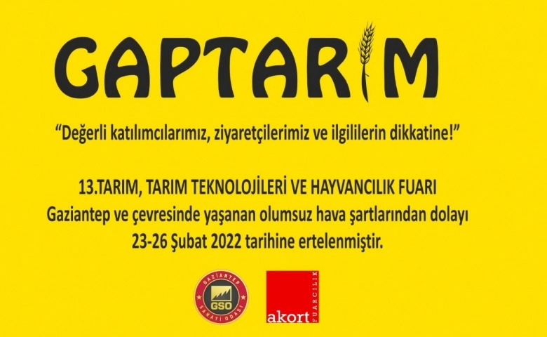 GAPTARIM ve hayvancılık fuarı ertelendi