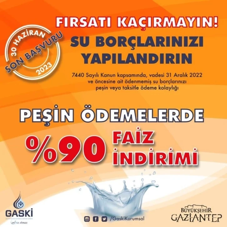 GASKİ’nin su borcu yapılandırması,başvuruları devam ediyor