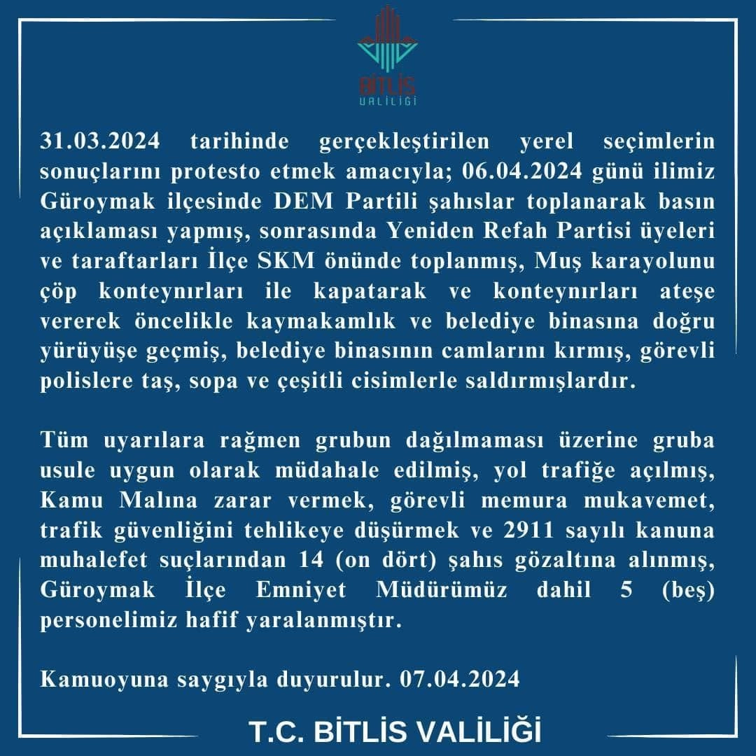 Bitlis'te çıkan olaylarla ilgili Valilik açıklama yaptı