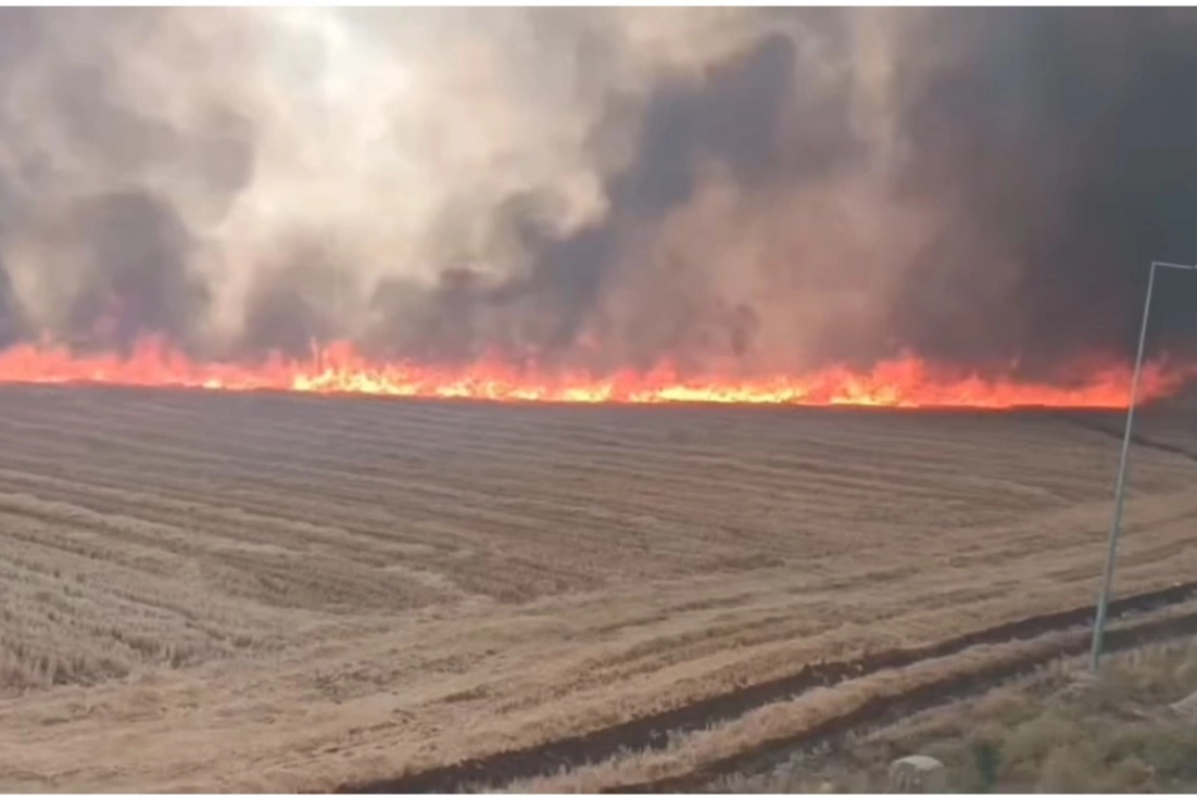 Urfa'da 100 dönüm arazi ve 200 ton saman yanarak