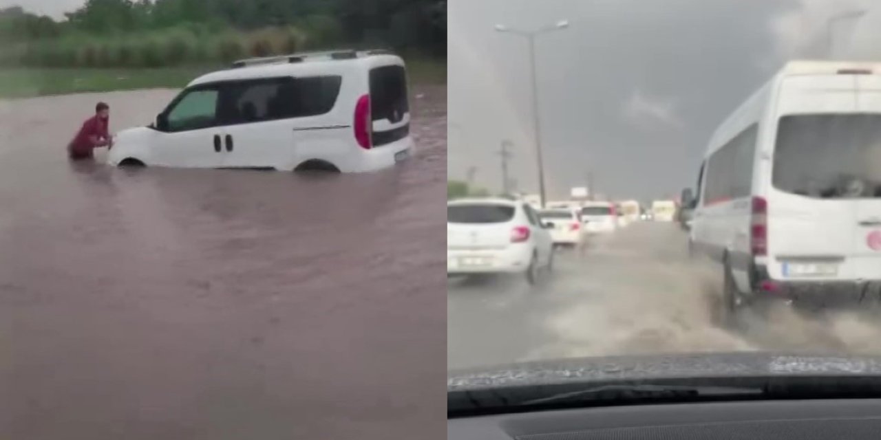 Gebze’de yağış hayatı felç etti, yollar göl oldu sürücüler zor anlar yaşadı