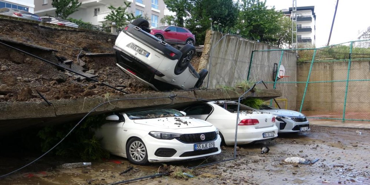 İstinat duvarı çöktü  4 araç kullanılamaz hale geldi