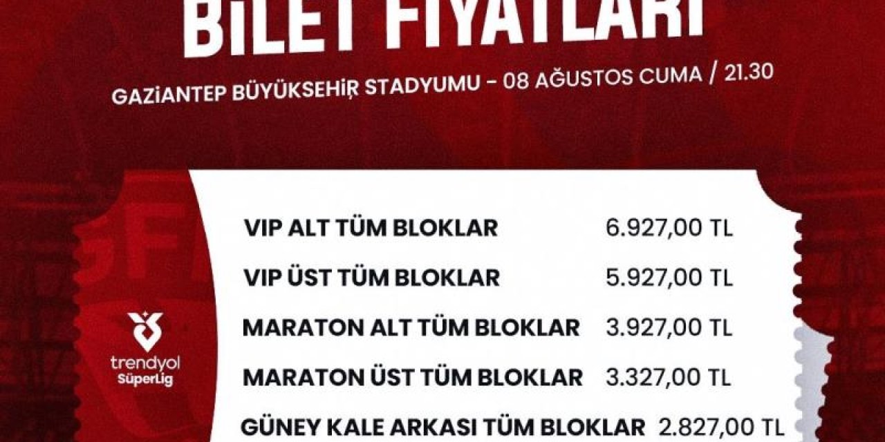 Gaziantep FK - Galatasaray maçı biletleri satışa çıkıyor