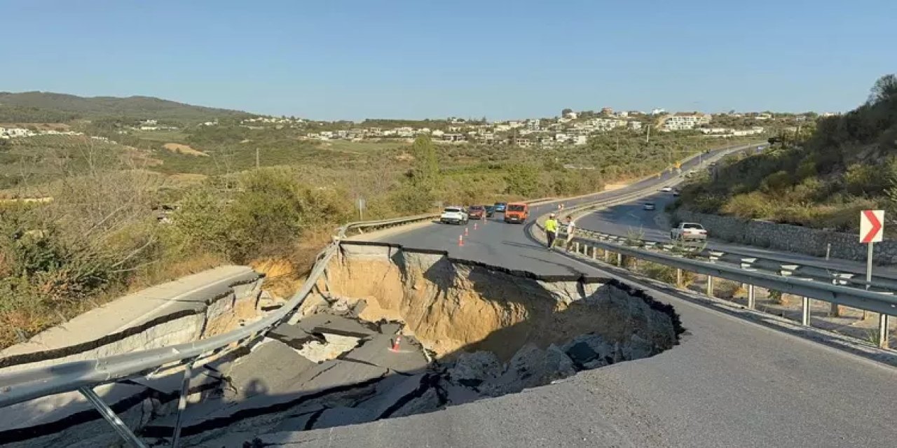 Söke-Kuşadası Karayolu’nda yol çöktü