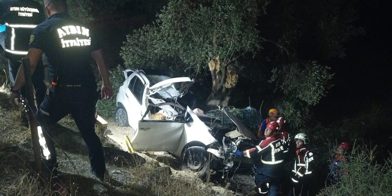 Aydın da otomobil zeytin bahçesine uçtu: 2 ölü, 1 yaralı
