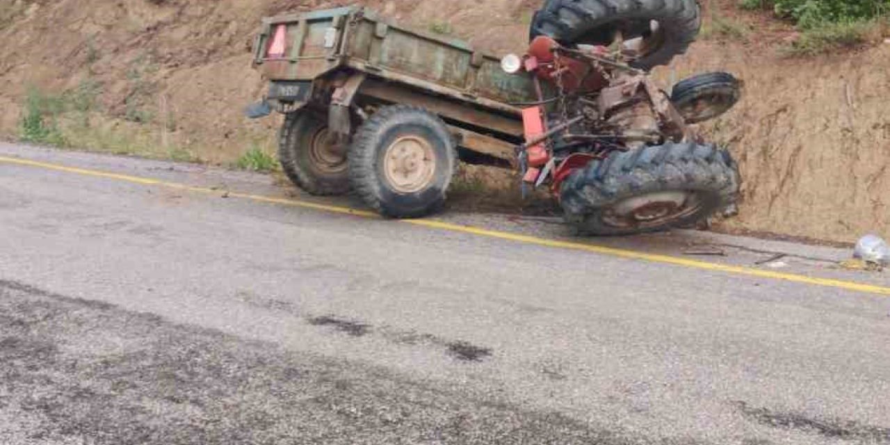Denizli'de sağanak yağış nedeniyle devrilen traktör sürücüsü yaralandı