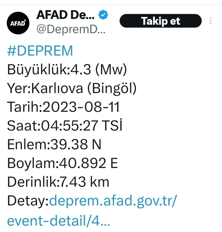 Deprem bu sefer Bingöl’de korkuttu