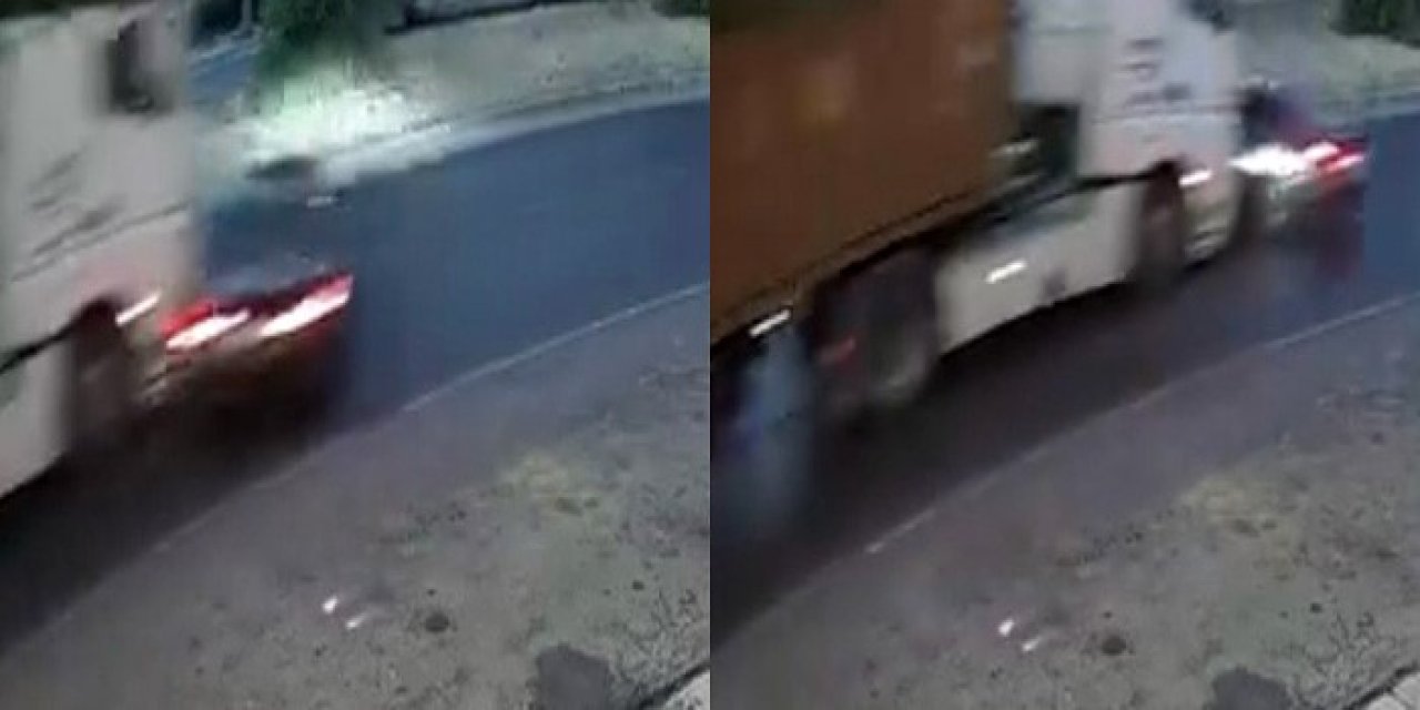 Mersin'de tırın çarptığı araç metrelerce sürüklendi